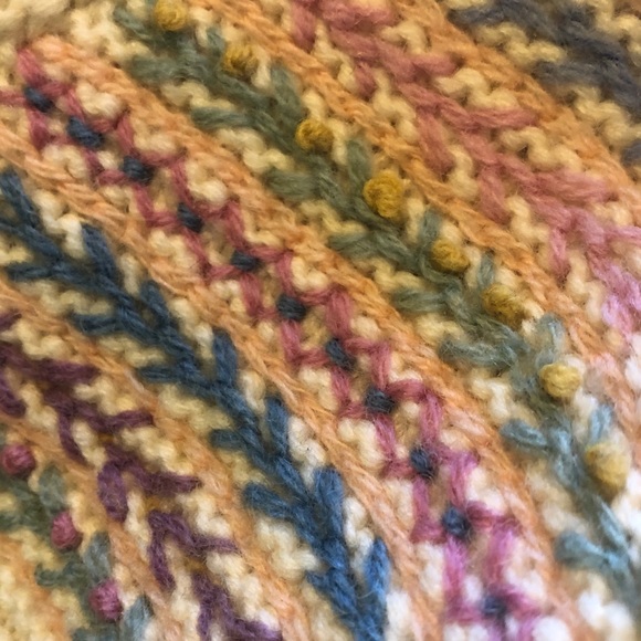 Vtg Hand Knit Embroidered 100% Pure Wool Pastel Rosebud Ivory Cardigan Sweater - Picture 8 of 16